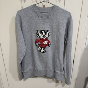 Hillflint Wisconsin Badgers Mascot Gray Sweatshirt Vintage Logo Men's Medium